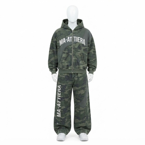 Conjunto de Sudadera con Capucha y Pantalones Deportivos de Camuflaje Verde para Hombre, Corte Holgado, Estilo Urbano, Personalizable OEM ODM, Venta al Por Mayor - Product Image 1