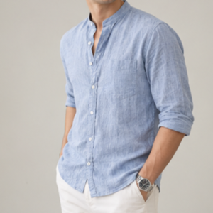 <b>Mens</b> 100% Cotton Linen-Style Casual <b>Shirt</b> Long Sleeve Stand Collar Solid Single Button ODM <b>Shirt</b> for <b>Summer</b> Wear Anti-shrink - Product Image 2