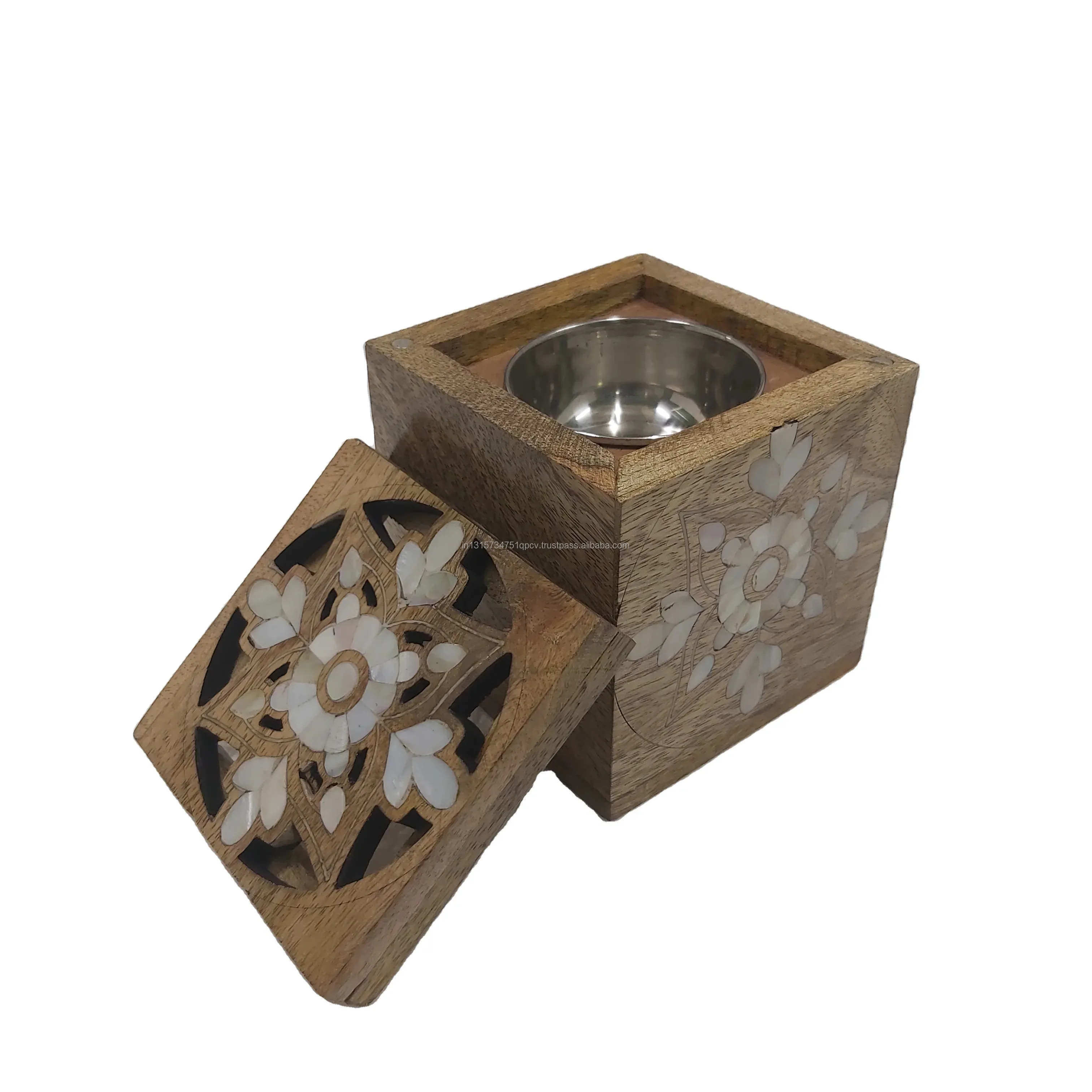 Handmade and Homemade creative incense burner wood and mop inlay work square bakhoor holder
