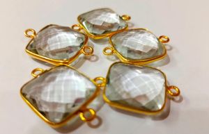 Conectores de Bisel de Doble Aro con Cristal de Roca Natural Blanco en Forma de Cojín Cuadrado de 15mm - Product Image 3