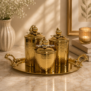 Artisian Hammered Stainless Steel Canister Set with Serving Tray <b>Kitchens</b> Decorative Pumpkin Lid Airtight <b>Storage</b> <b>Jars</b> <b>for</b> Sugar - Product Image 5