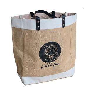 Custom Printed Fashion Jute Clutch Gift <b>Bag</b> Rope Handle PVC Lining Natural Burlap Letter Pattern <b>Medium</b> <b>Size</b> Open Closure - Product Image 5