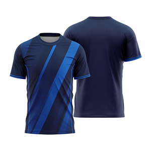 Custom Sublimated Soccer Jersey <b>Men</b> Blue Striped Crew Neck Short Sleeve Moisture Wicking Regular Fit Lightweight Color Blocked - Product Image 1