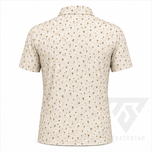Camisa Polo Trackstar para Hombre, Color Beige, con Estampado de Iconos de Golf, Manga Corta, Cuello con Botones, Estilo Deportivo Informal, Logotipo Personalizado - Product Image 5