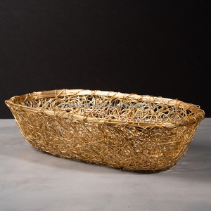 Lujosa pequeña cesta tejida de Metal dorado/alambre Plato decorativo Floral moderno de aluminio para decoración del hogar vida de Navidad - Product Image 5