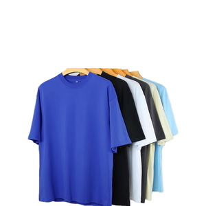 T-shirt court unisexe avec logo personnalisé sérigraphie 100% coton épais noir bleu décontracté 180 grammes en vrac épaule tombante - Product Image 1