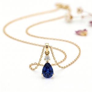 Collar de Zafiro Azul Real de Septiembre con Colgante Fino y Dijes de Oro Blanco de 14K, Joyería de Lujo, Regalo Elegante y Distintivo - Product Image 1