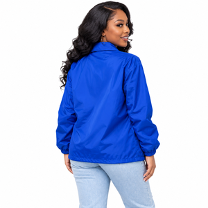 Veste de sororité Zeta Phi Beta pour femmes, bleu royal, en nylon, style coach, lettres grecques en chenille verticale, boutons pression, cordon de serrage. - Product Image 2