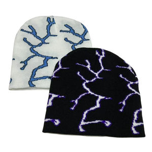 Gorro de jacquard para hombre, blanco con patrón azul, gorro de invierno estilo urbano informal, gorro con estampado digital para hombre - Product Image 4