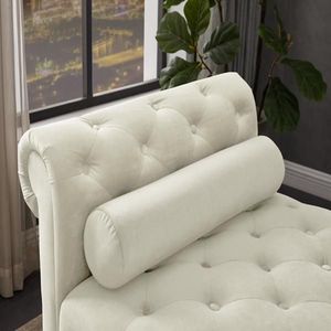 Ivory Velvet Rectangular Sofa Bench with Solid Wood Legs & Attached Cylindrical Pillows for Living Room - Product Image 4
