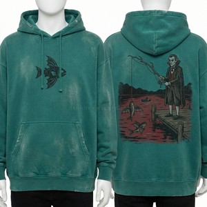 Sweat à capuche zippé surdimensionné personnalisé pour homme, en polaire rouge délavé vintage, avec imprimé graphique Gothique Chauve-souris, Vanne d'vent et Éclair, style streetwear - Product Image 6