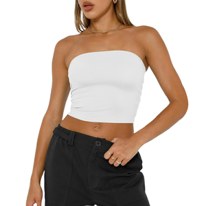 Top corto sin tirantes para mujer, estampado en blanco y negro, para moda casual, precio económico, transpirable, con tarifa mayorista personalizada - Product Image 4