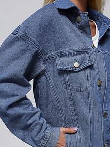 Veste en jean unie personnalisée coupe-vent ample à manches longues pour l'hiver, respirante avec poche poitrine - Product Image 5
