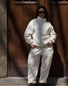 Womens White Half Zip Sweatshirt And Matching <b>Joggers</b> Set Premium Heavyweight Fleece Pullover Loungewear Two Piece Outfit - Product Image 6