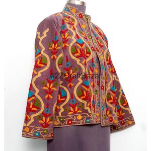 Veste matelassée en coton indien brodé pour femme, automne/hiver, écologique, respirante, séchage rapide, manches longues, longueur normale - Product Image 4
