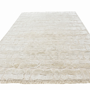 Tapis texturé floral beige ivoire, tapis de zone à motifs géométriques en relief, franges, antidérapant, écologique, tufté à la main pour salon - Product Image 2