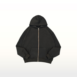 เสื้อฮู้ดซิปสีดำแบบสั่งทำพิเศษ ทรงโอเวอร์ไซส์ ระบายอากาศได้ดี ผ้าฟลีซหนานุ่มสำหรับผู้ชาย มีกระเป๋าซิปด้านหน้าเต็มตัว - Product Image 2