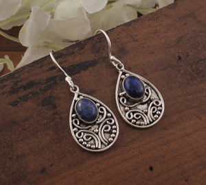 Pendientes de Lapislázuli con Forma de Gota, Plata de Ley 925, Joyería Artesanal Vintage con Piedras Preciosas, Venta al por Mayor para Bodas, Aniversarios y Fiestas - Product Image 3
