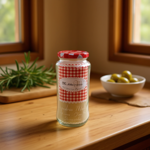 Recipiente de Vidrio para Almacenamiento de Alimentos Estilo Mediterráneo, 12U 580cc, Forma Cilíndrica con Diseño Impreso para Uso en la Cocina - Product Image 2