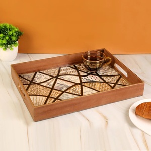 Designer Wood Serving Tray with Enamel Print Designs for Weddings Hotels Handicraft Evening Dinner Serve Economically Priced - Product Image 2