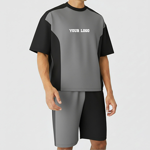 Best Selling Color Block Stitched Panels Drop Shoulder T-Shirt & <b>Shorts</b> Sets Two Piece Lightweight Streetwear <b>Short</b> Set For <b>Man</b> - Product Image 1