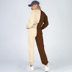 Conjunto Deportivo de 2 Piezas para Mujer, Color Block, Top Corto de Manga Larga, Pantalones Jogger, Corte Holgado Informal, Primavera Verano, Tejido de Algodón - Product Image 2