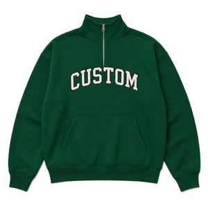 OEM Custom Oversized Green Quarter Zip Hoodies Women High Neck <b>Stand</b> Collar Fleece Pullover Heavyweight <b>Drop</b> Shoulder Sweatshirt - Product Image 1