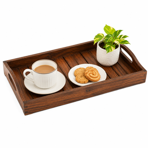 ถาดเสิร์ฟไม้พร้อมหูจับ ทรงสี่เหลี่ยมผืนผ้า สำหรับชา กาแฟ อาหาร เหมาะสำหรับห้องนั่งเล่น โต๊ะรับประทานอาหาร - Product Image 1