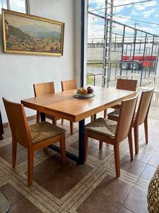 Juego de Mesa de Comedor Minimalista de Madera de Teca, Silla con Asiento Tejido Moderno, Muebles de Comedor Contemporáneos para el Hogar, Cafetería, Restaurante - Product Image 2
