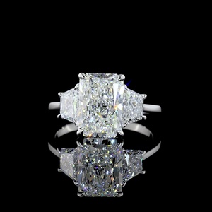IGI Certified 3 Carat Radiant Cut Diamond 18K White Gold Three Stone Lab Grown Diamond Engagement Wedding Ring for Women - Product Image 1