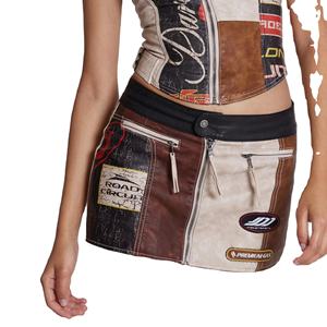 Falda de cintura alta para mujer, talla grande, primavera-verano, con cordones, de piel sintética. - Product Image 1