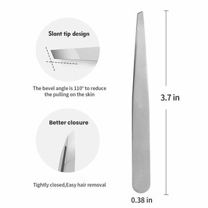 Pinzas para depilación de cejas de acero inoxidable, pinzas inclinadas hechas a mano para depilación facial y de cejas, mejor agarre. - Product Image 3