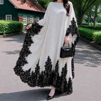 Robe Kaftan ample en polyester blanc et noir avec dentelle, nouvelle collection, brodée, maxi, modeste, pour femme, style abaya islamique de prière arabe, par Designer