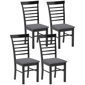 Set di 4 Sedie da Pranzo in Legno Nero e Grigio, Stile Rustico, Sedie da Cucina Imbottite con Telaio in Legno di Gomma - Product Image 1
