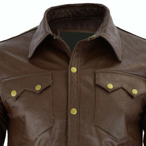 Best Selling New Style Men's Leather <b>Shirt</b> Customized Long Sleeves Casual Stand Collar High Quality and Affordable - Product Image 2