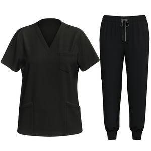 Custom Women Medical Scrubs Set V-Neck Short Sleeve Top and Drawstring Cargo Pants Pink Nurse Uniform - Product Image 5