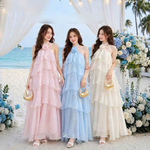 ชุดเดรสยาวทรงเจ้าหญิงผ้าลูกไม้จีบระบายสำหรับผู้หญิง เอวธรรมชาติ ทรงเข้ารูป สายเดี่ยว ผ้าชีฟอง สวมใส่สบาย ซักได้ ราคาโรงงาน รับสั่งทำ - Product Image 2