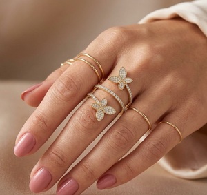 Customize 14K Solid Gold Butterfly Wrap <b>Ring</b> Lab Grown Diamond Pave Set Twin Butterfly Bypass <b>Ring</b> <b>Adjustable</b> Statement Jewelry - Product Image 5