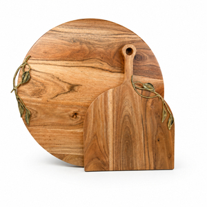 Planche à fromage de luxe en bois d'acacia avec incrustation artisanale en métal en forme de fleur de cerisier, élégante planche à charcuterie et plateau de service - Product Image 5