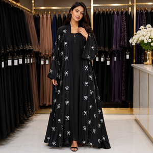 Elegant All Over Floral Embroidery Abaya | Luxury Dubai Open Front Abaya with Full Embroidered Flower Design Elegant floral - Product Image 4
