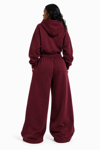 Ensembles de sweats à capuche zippés personnalisés de haute qualité et de pantalons de survêtement à jambes larges, vente en gros, vêtements décontractés pour femmes à grammage élevé, fournisseur OEM - Product Image 2