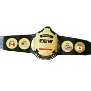 Cinturón de Campeonato Mundial ECW con Placa Dorada y Banderas de EE. UU., Reino Unido, Canadá y Japón, Correa Negra, Cinturones de Título Coleccionables - Product Image 5