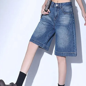 Short en jean délavé taille mi-haute pour femme, fermeture boutonnée, couleur unie, décontracté, 100 % coton mélangé, respirant, coupe ajustée - Product Image 4