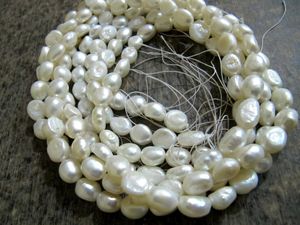 Perles d'eau douce naturelles blanches, forme roulée, 8x10mm - Product Image 4