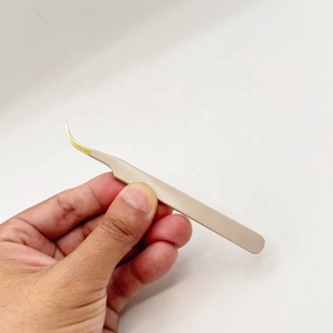 Pinzas para Extensión de Pestañas de Acero Inoxidable, Probadas a Mano, con Recubrimiento en Polvo Beige y Logotipo Personalizado, Pinzas Curvas para Pestañas - Product Image 3