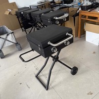 Barbecue portable au charbon de bois avec chariot et table latérale, grande surface de cuisson pour le camping, le jardin et l'extérieur