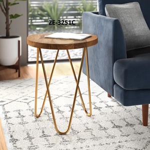 Table d'appoint triangulaire moderne en bois avec pieds en métal doré, table d'appoint faite à la main pour salon, chambre à coucher, canapé - Product Image 2