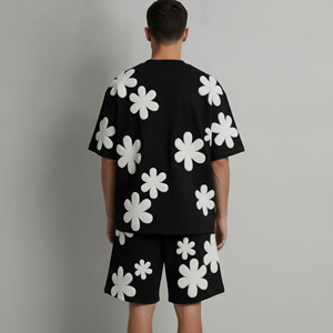 Ensemble T-shirt et short deux pièces pour homme grande taille, 100% coton, coupe classique, imprimé logo personnalisé, style streetwear, tenue décontractée d'été - Product Image 3