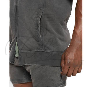 Sudadera sin mangas para hombre, para gimnasio, con capucha, bordada, de poliéster/algodón, con cremallera, de secado rápido, transpirable, con patrón sólido, tejida a crochet, para otoño - Product Image 2