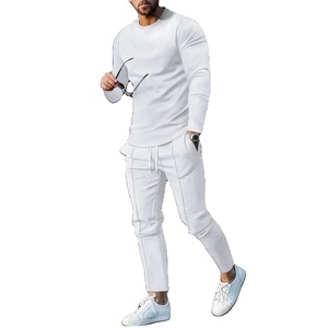 Camiseta de manga larga con cuello redondo y pantalones de chándal de dos piezas para hombre, traje informal de moda de Color sólido para hombre - Product Image 5